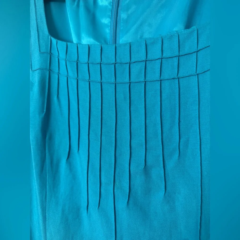 Vintage 80s 90s Adriana Papell Turquoise Fitted Linen Side Tie Gorgeous Dress - Picture 7 of 15